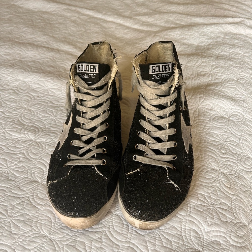 black sparkle golden sneakers size 9-9.5